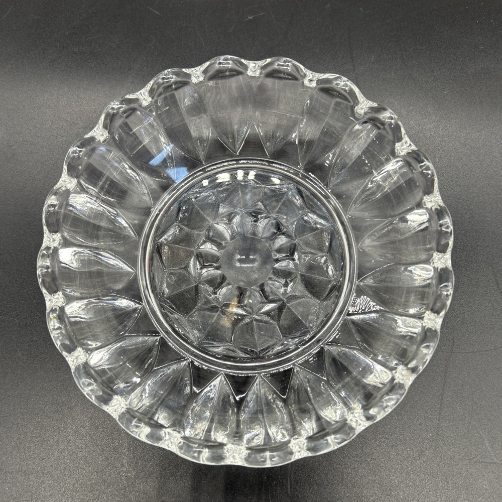 Vintage Federal Style Clear Glass Petal Bowl Scalloped Rim Starburst 5"